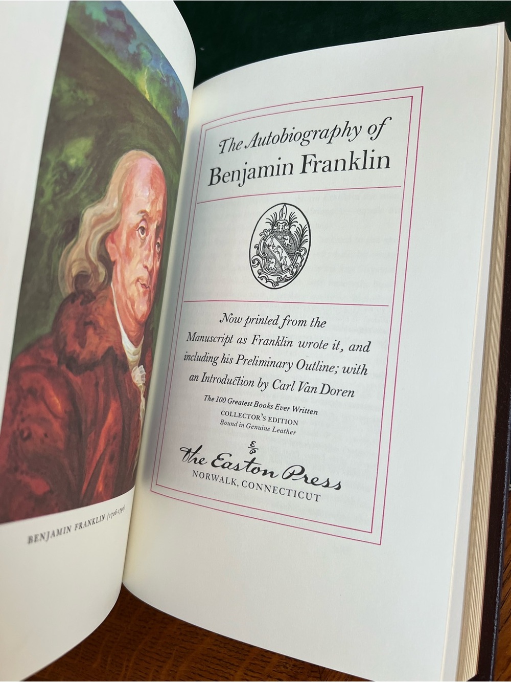 NWOT Hardcover Collectible Leather Book The Autobiography by Benjamin Franklin - Picture 6 of 6